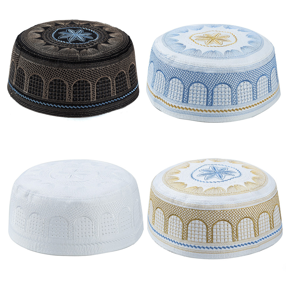 Embroidery Hat Machine - 2024 刺繍ホイイスラム男性帽子イスラム教徒礼拝帽子サウジアラビアエミレーツ帽子インディアン帽子トピ Kufi ラウンドキャップ