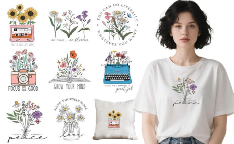 Embroidery Diy - 漫画風花柄アイロン接着熱転写ステッカー Tシャツ DIY 手作り刺繍アップリケトリムアクセサリー ソーイング用品