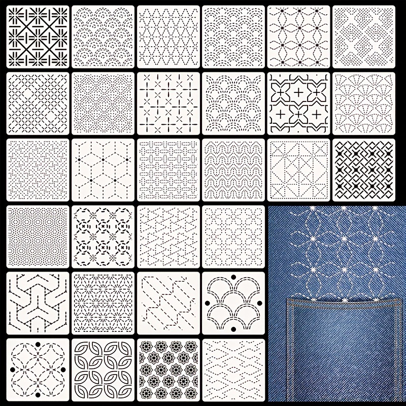 Embroidery Diy - 30 個の刺繍テンプレート DIY 刺繍パターン幾何学ラインキルティングテンプレート縫製用手縫いキルティングに再利用可能