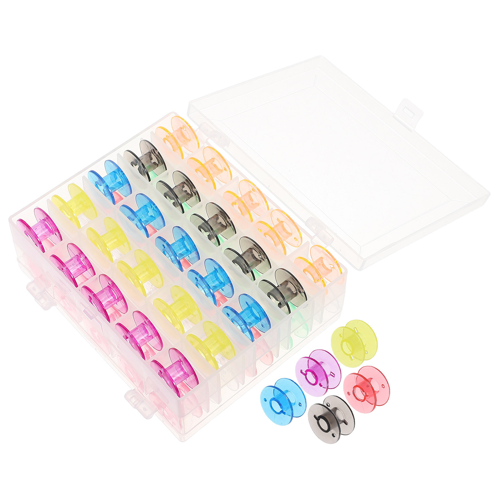 Embroidery Threads - 50個入りミシンボビン プラスチック製カラー空糸巻き収納ケースオーガナイザー 刺繍アクセサリー用品 DIY