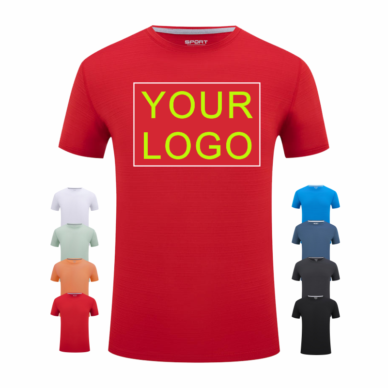 Embroidery Logo - ロゴカスタマイズされたラウンドネック半袖 Tシャツ速乾性スポーツランニング通気性トップ印刷刺繍服