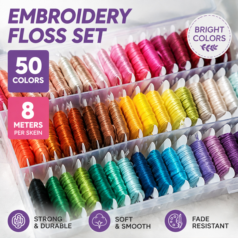 Embroidery Diy - 100%コットン刺繍糸キット、収納ケース付き、クロスステッチ、DIYクラフト、縫製、ニードルポイント、手作りプロジェクトに多用途