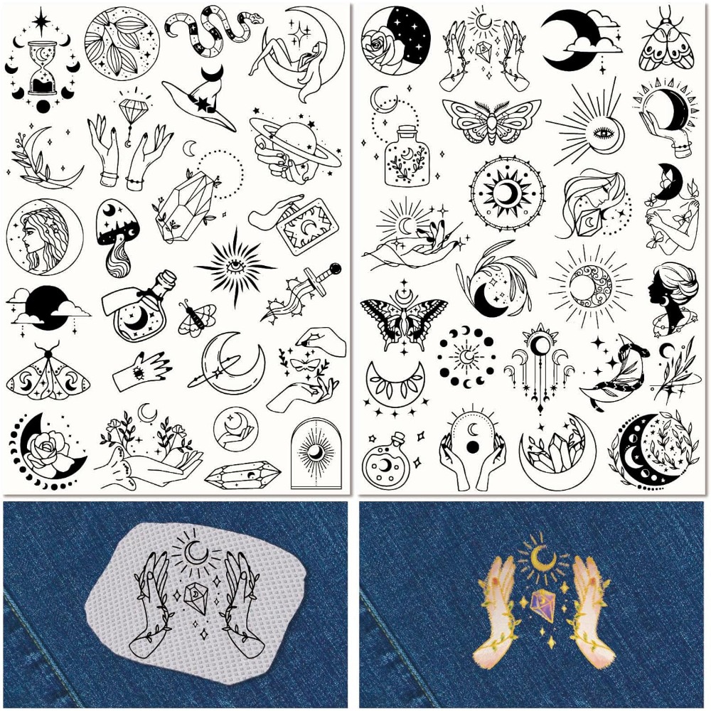 Embroidery Threads - 51 個自由奔放に生きる月太陽水溶性刺繍スタビライザーパターンマジックタロット手縫いスティックとステッチ A4 転写生地