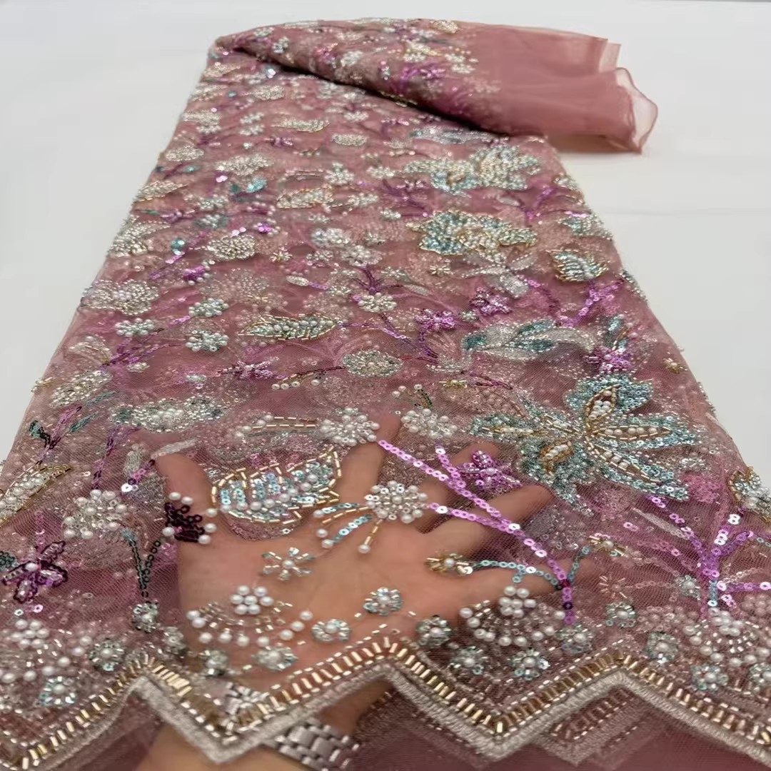5ヤードのスパンコールビーズチューブ刺繍生地、衣類用、高級チ - Embroidery Wedding のレビューと価格