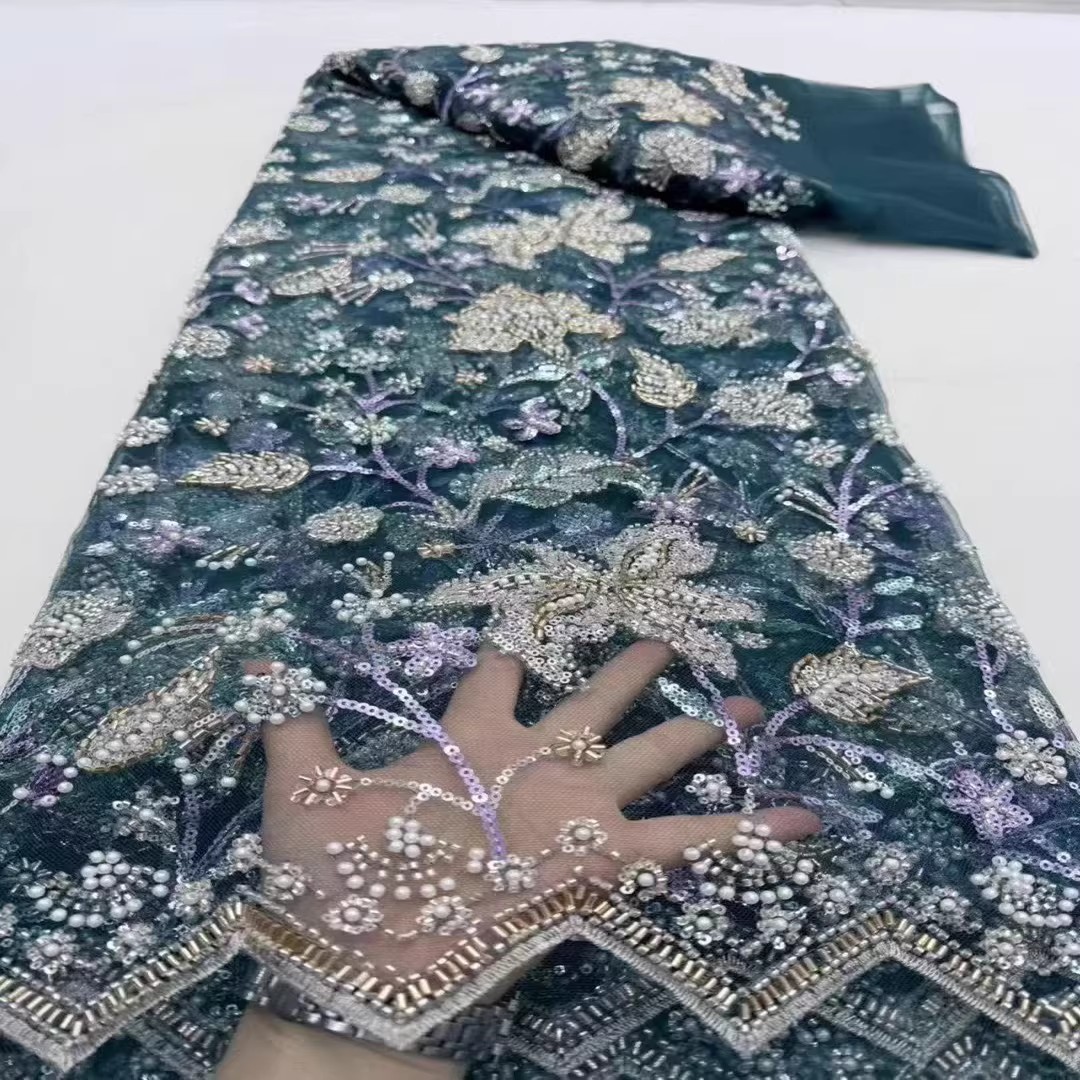5ヤードのスパンコールビーズチューブ刺繍生地、衣類用、高級チ - Embroidery Wedding のレビューと価格