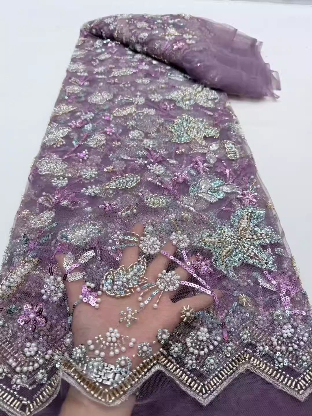 5ヤードのスパンコールビーズチューブ刺繍生地、衣類用、高級チ - Embroidery Wedding のレビューと価格