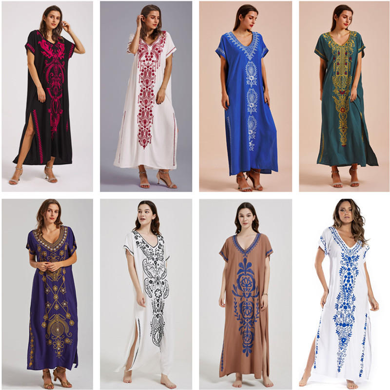 女性のための刺繍されたカフタンのドレス,水着のカバーアップ, - Embroidery Kaftan のレビューと価格