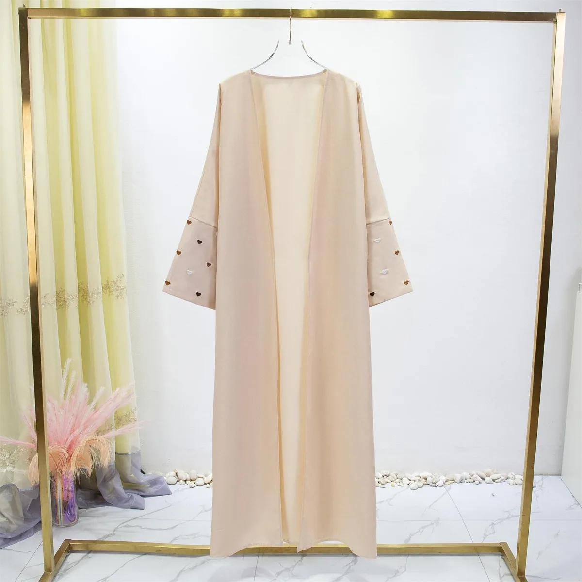 Jilbaba-女性のためのオープンフロントのアバヤ,長袖, - Embroidery Kaftan のレビューと価格