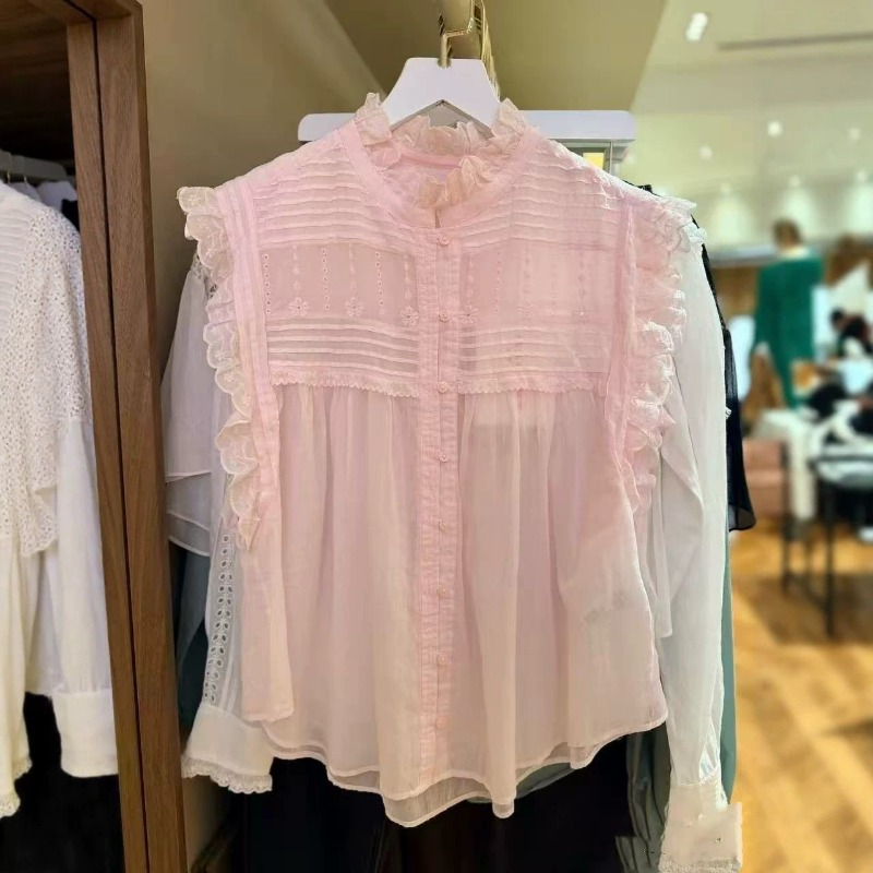 レディース ラッフル モックネック ノースリーブ ブラウス  - Embroidery Eyelet のレビューと価格