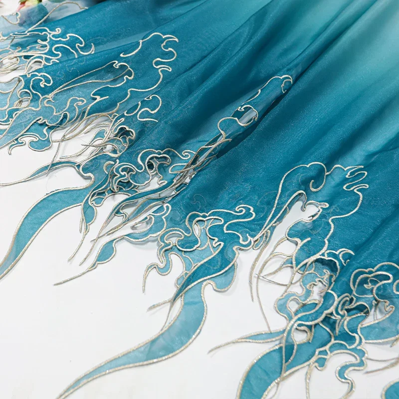 中国風刺繍蓮の葉グラデーション生地 DIY 漢服ドレススカー - Embroidery Wedding のレビューと価格