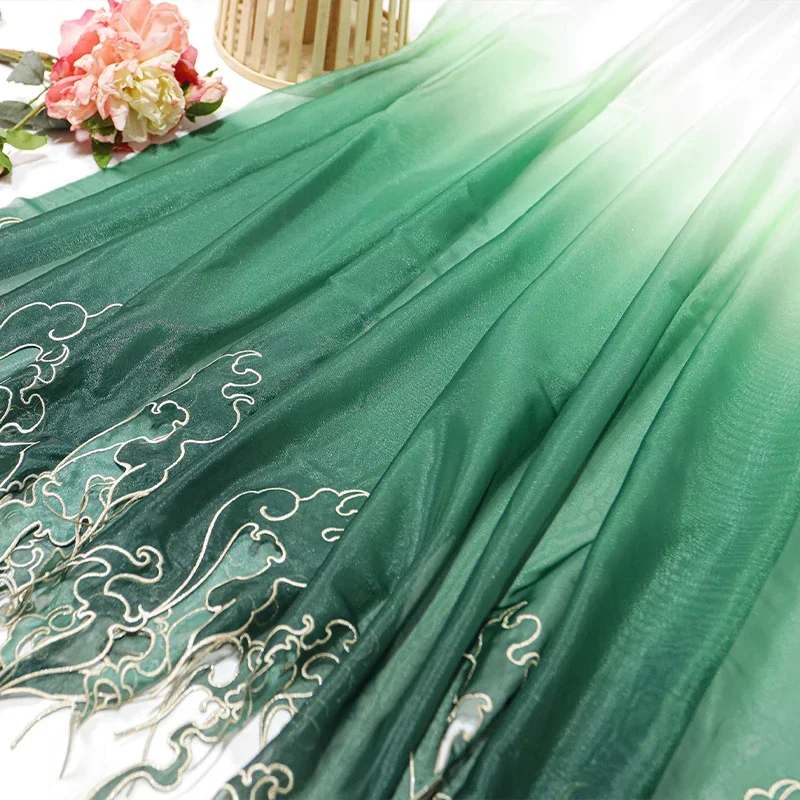 中国風刺繍蓮の葉グラデーション生地 DIY 漢服ドレススカー - Embroidery Wedding のレビューと価格