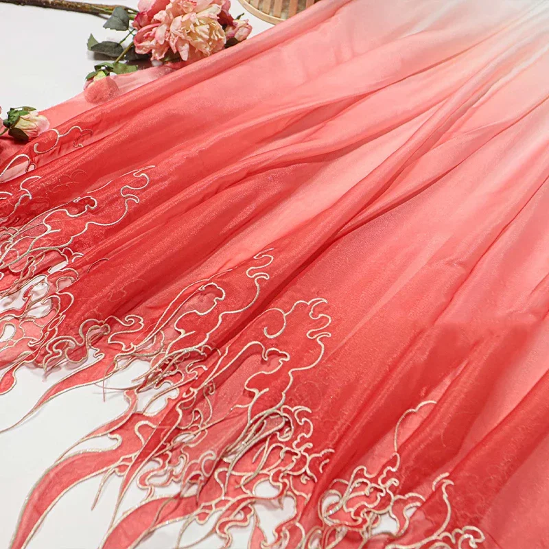 中国風刺繍蓮の葉グラデーション生地 DIY 漢服ドレススカー - Embroidery Wedding のレビューと価格