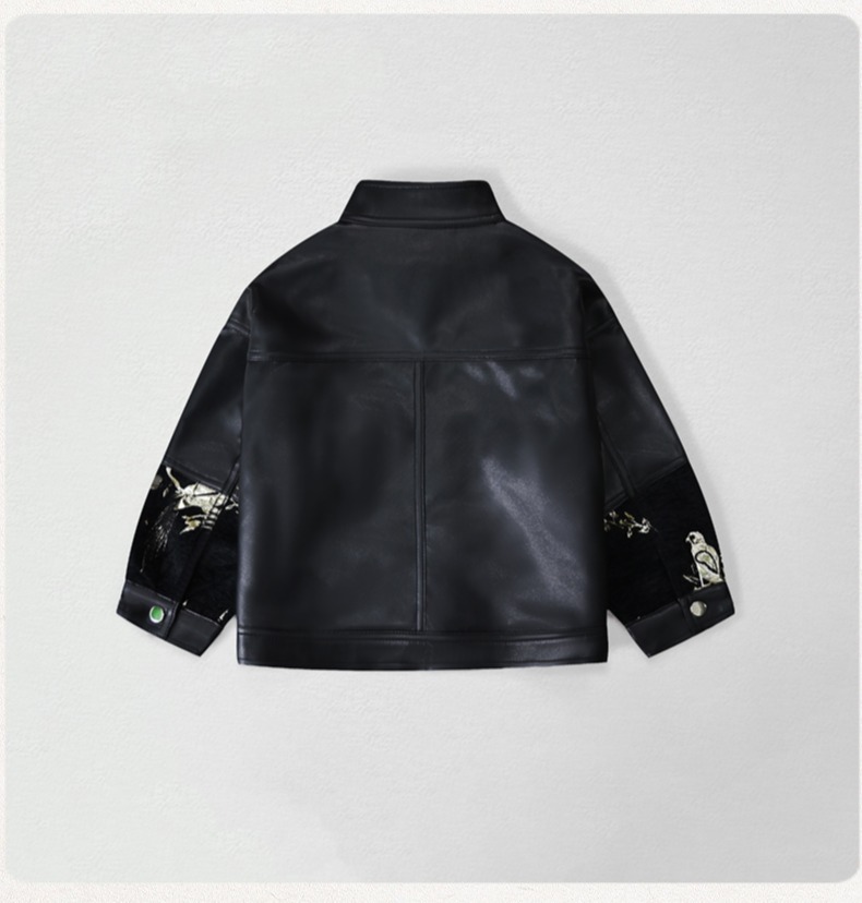 紳士風キッズ刺繍入りバイク用PUレザージャケット 男の子用  - Embroidery Wedding のレビューと価格