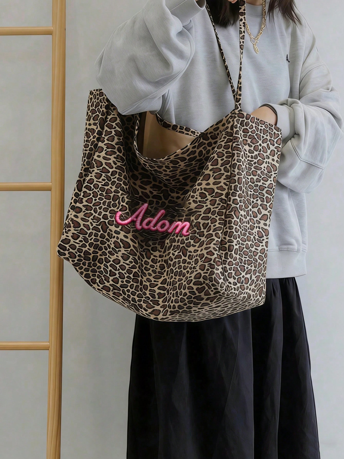 カスタム名ヒョウ柄トートバッグ女性大容量ショルダーバッグカジ - Embroidery Names のレビューと価格