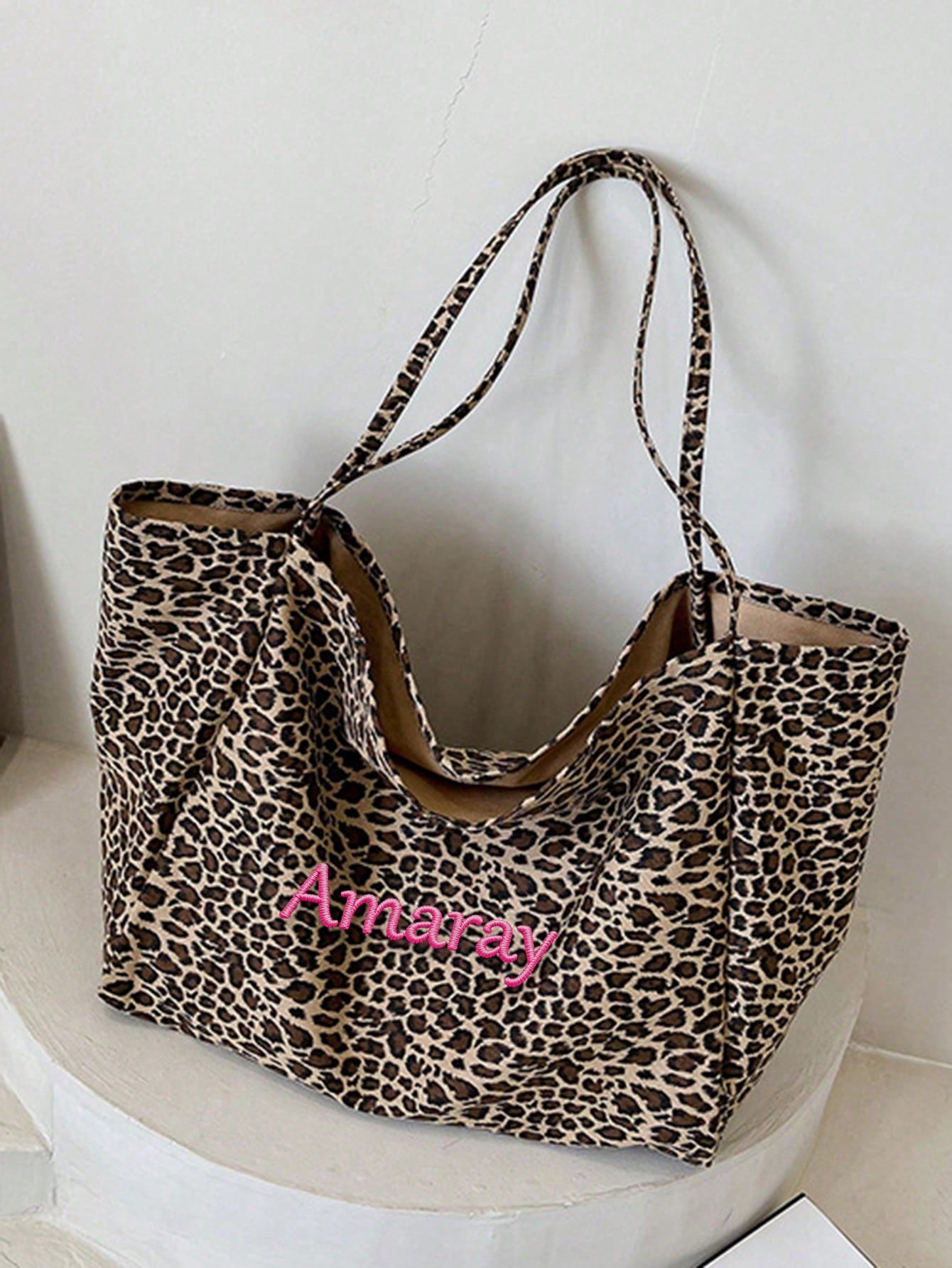 カスタム名ヒョウ柄トートバッグ女性大容量ショルダーバッグカジ - Embroidery Names のレビューと価格