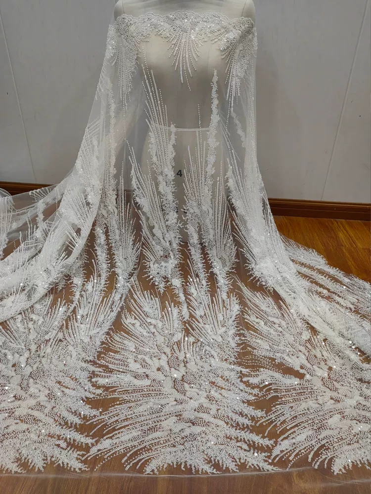 1ヤード ネイルビーズ スパンコール 花柄刺繍 ソフトメッシ - Embroidery Wedding のレビューと価格