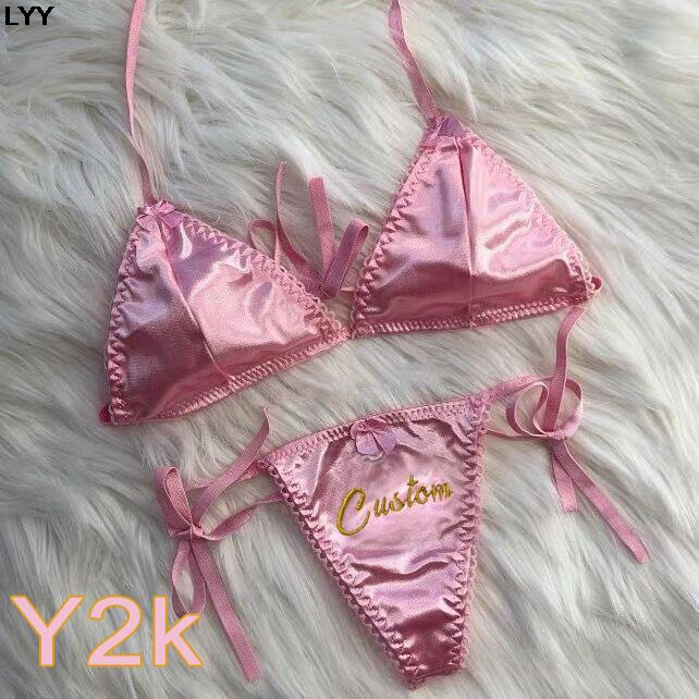 カスタムネーム入りTバック三角ブラセット 2点セット セクシ - Embroidery Underwear のレビューと価格